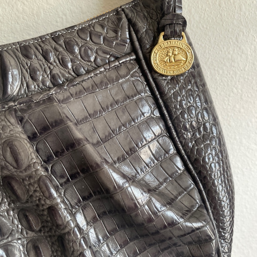Brahmin Dark Charcoal Gray Croc Handbag - Picture 2 of 8